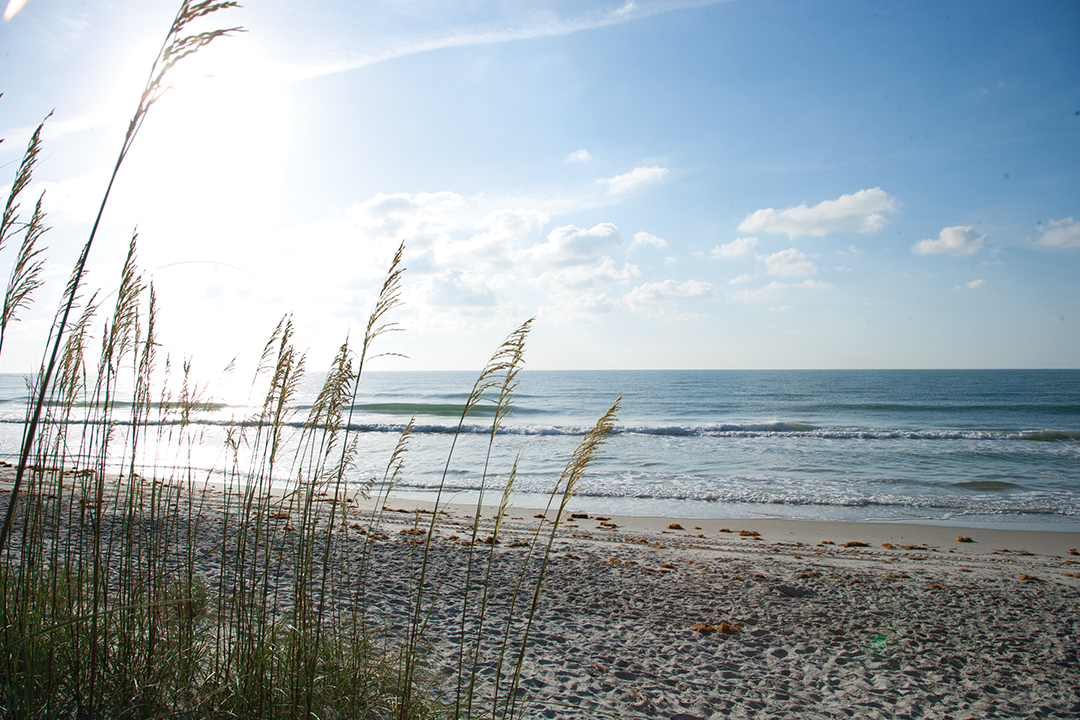 the ocean waves crashing on the sand mid day