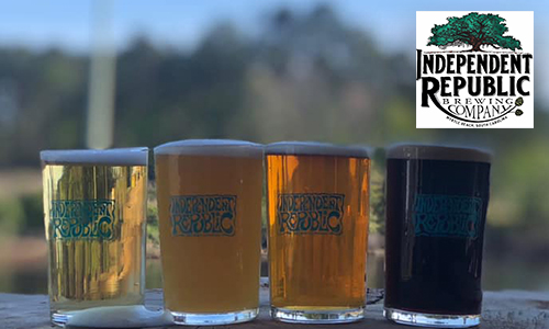 4 different beers rangin from yellow to dark brown from Independent Republic Brewing Company
