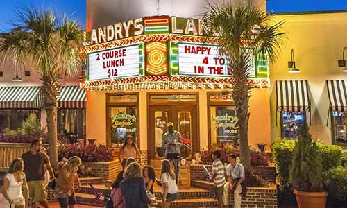 brick walk way of Landry's restaurant at Broadway at the beach