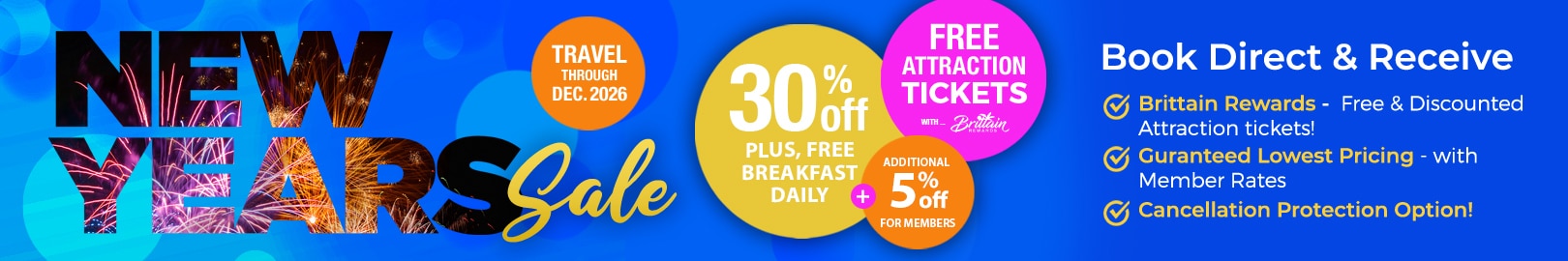 New Year's Sale - Save 30% + Free Breakfasts Daily