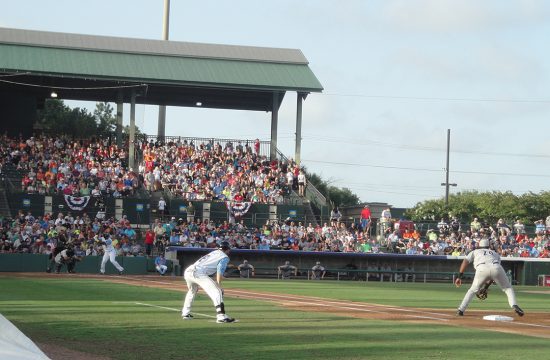 Myrtle Beach Pelican baseball game with stands filled with fans