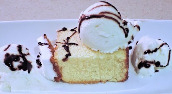 Pound cake dessert with ice cream